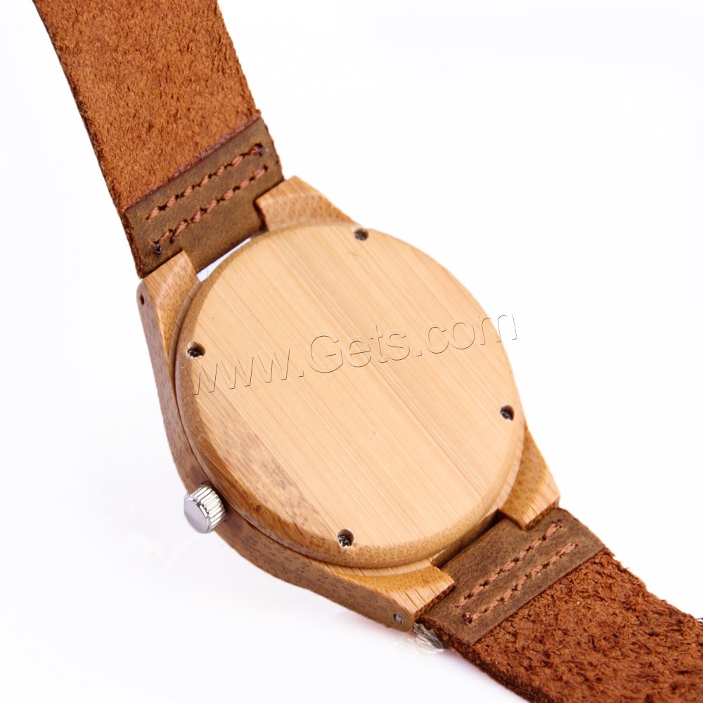 Redear® Unisex Jewelry Watch, Cowhide, with Bamboo & Glass & Stainless Steel, plated, natural & different length for choice & adjustable, 54x11mm, Sold By PC