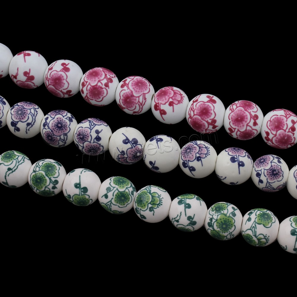 Printing Porcelain Beads, Round, different size for choice, more colors for choice, Hole:Approx 2mm, 100PCs/Bag, Sold By Bag