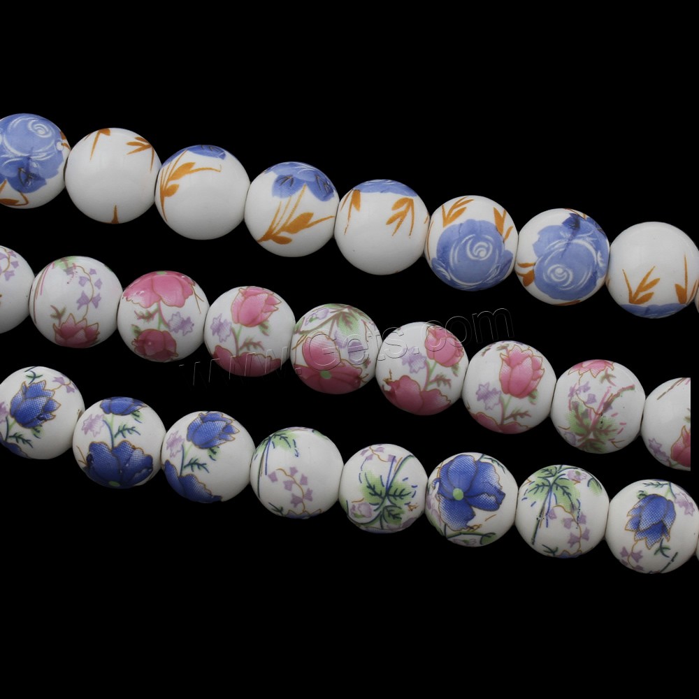 Kunstdruck Porzellan Perlen, rund, verschiedene Größen vorhanden, keine, Bohrung:ca. 2mm, 100PCs/Tasche, verkauft von Tasche