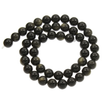 Schwarzer Obsidian Perle, rund, verschiedene Größen vorhanden, Bohrung:ca. 1mm, Länge:ca. 15 ZollInch, verkauft von Strang