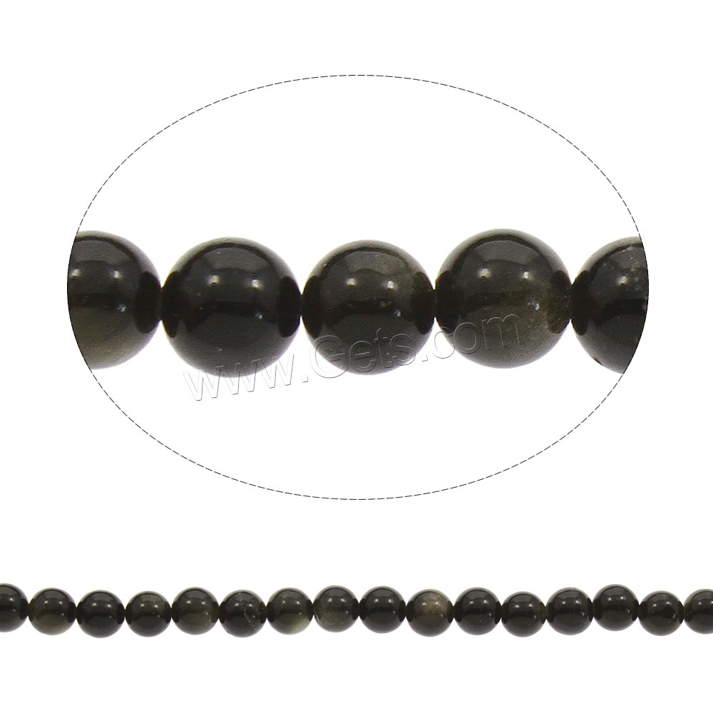 Natural Black Obsidian Beads, Round, different size for choice, Hole:Approx 1mm, Length:Approx 15 Inch, Sold By Strand