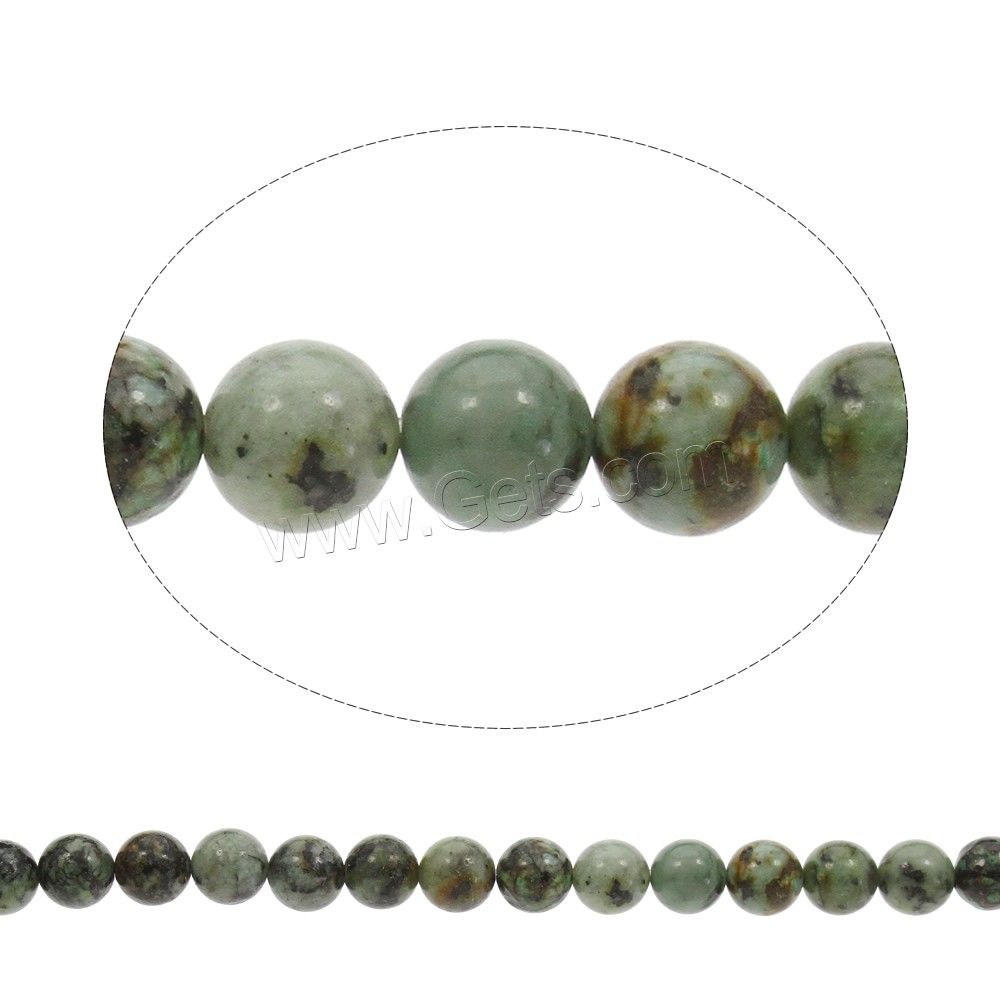Natural African Turquoise Beads, Round, different size for choice, Hole:Approx 1mm, Length:Approx 15 Inch, Sold By Strand