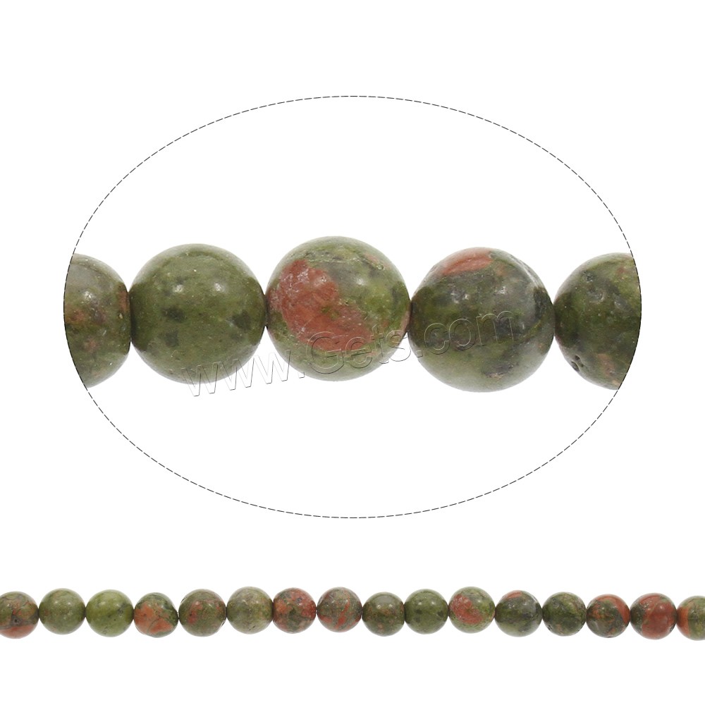 Unakit Perlen, Unakite, rund, verschiedene Größen vorhanden & importiert, Bohrung:ca. 1mm, Länge:ca. 15 ZollInch, verkauft von Strang