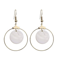 White Shell Earrings, Zinc Alloy, with White Shell, brass earring hook, gold color plated, lead & cadmium free 