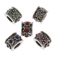 Rhinestone Zinc Alloy European Beads, Flower, antique silver color plated, without troll & with rhinestone lead & cadmium free Approx 5mm 