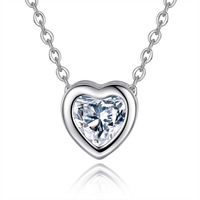 Brass Cubic Zirconia Necklace, Heart, platinum color plated, oval chain & for woman & with cubic zirconia, nickel, lead & cadmium free Approx 15.5 Inch 