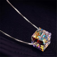 Crystal Necklace, Brass, with Crystal, Square, platinum color plated, box chain & for woman & faceted, nickel, lead & cadmium free Approx 15.5 Inch 