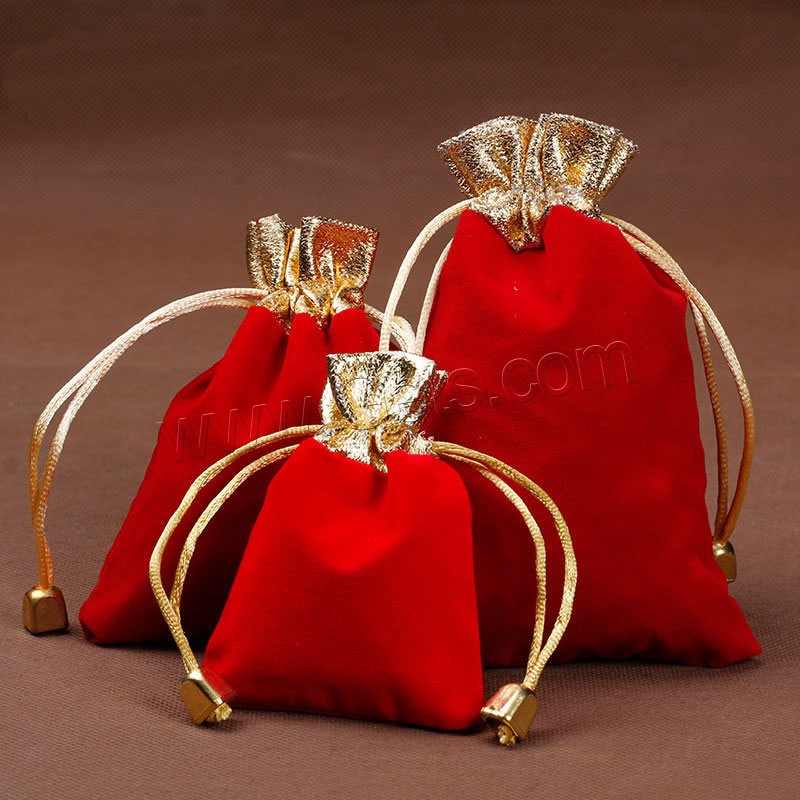Velvet Jewelry Pouches Bags, Velveteen, with Nylon Cord & Copper Coated Plastic, Rectangle, different size for choice, Sold By PC