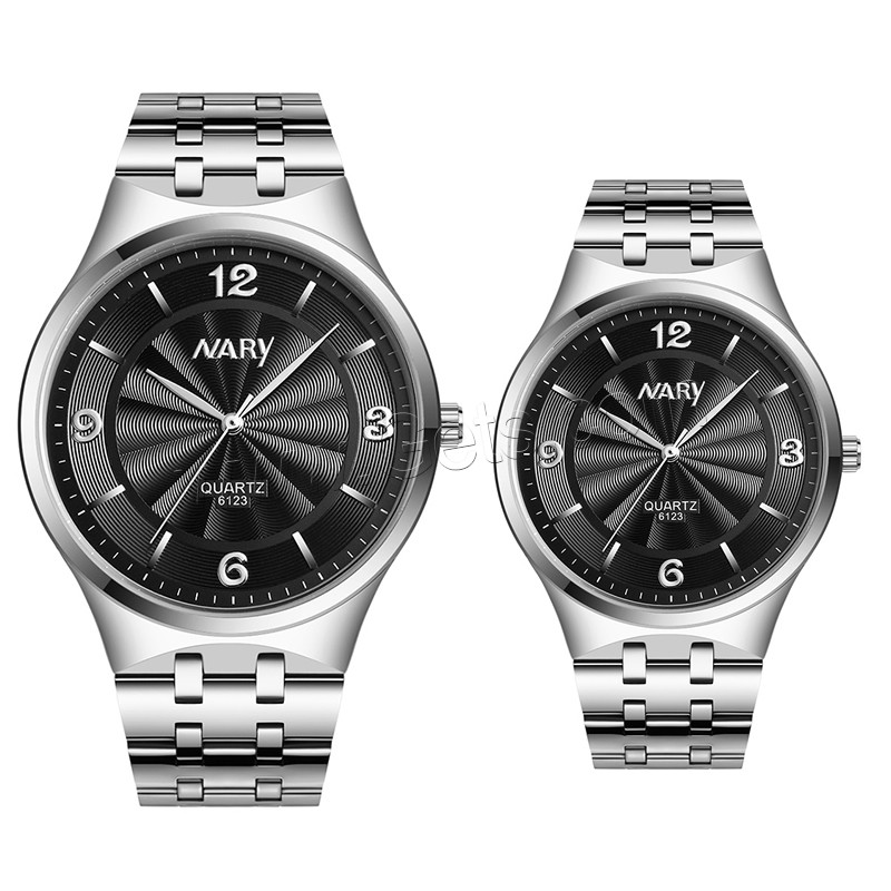 Unisex Wrist Watch, Stainless Steel, with zinc alloy dial & Glass, platinum color plated, different size for choice & waterproof, more colors for choice, Sold By PC