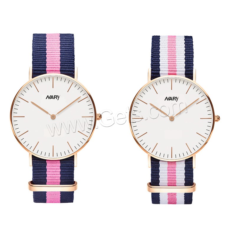 Unisex Wrist Watch, Nylon, with zinc alloy dial & Glass & Stainless Steel, rose gold color plated, adjustable & different size for choice & waterproof, more colors for choice, Sold By PC