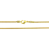 Латунь цепочка для ожерелья, плакированный настоящим золотом, Высокое качество и никогда не выцветает & змея цепи, 1.5mm, длина:Приблизительно 18 дюймовый, продается Strand