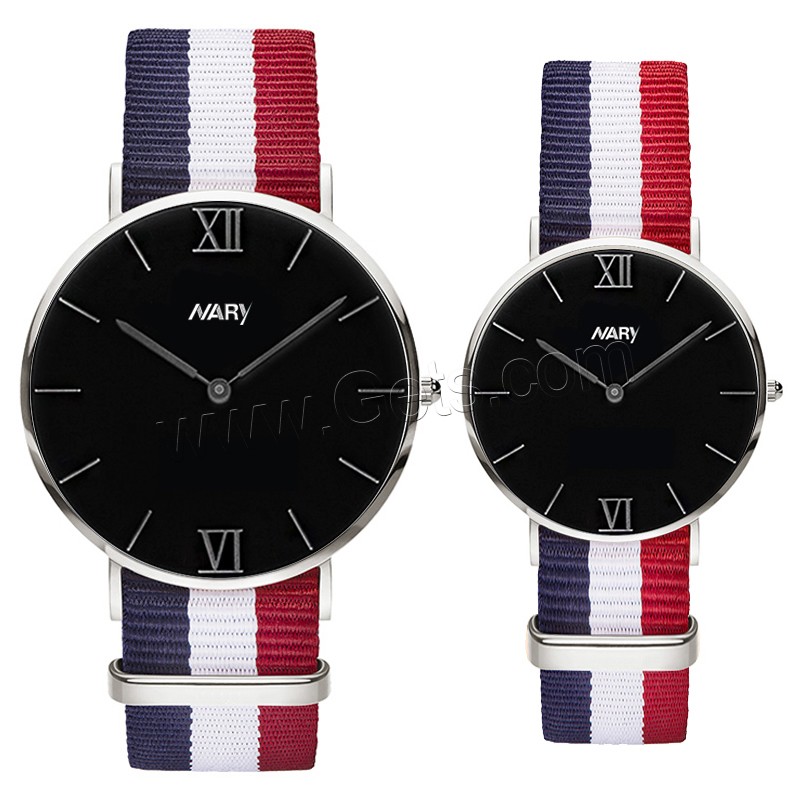 Unisex Wrist Watch, Nylon, with zinc alloy dial & Glass, platinum color plated, adjustable & different size for choice & waterproof, more colors for choice, Sold By PC