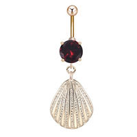 Stainless Steel Belly Ring, with zinc alloy pendant, Shell, plated, for woman & with cubic zirconia 