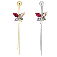 Stainless Steel Belly Ring, Butterfly, plated, for woman & with cubic zirconia 