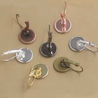 Brass Lever Back Earring Blank, Flat Round, plated nickel, lead & cadmium free, 8-25mm 