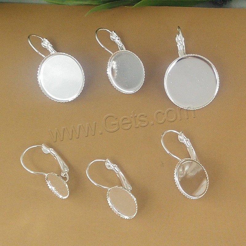 Brass Lever Back Earring Blank, Flat Round, silver color plated, different inner diameter for choice, nickel, lead & cadmium free, 10-20mm, 50PCs/Bag, Sold By Bag