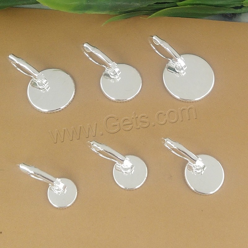 Brass Lever Back Earring Blank, Flat Round, silver color plated, different inner diameter for choice, nickel, lead & cadmium free, 10-20mm, 50PCs/Bag, Sold By Bag