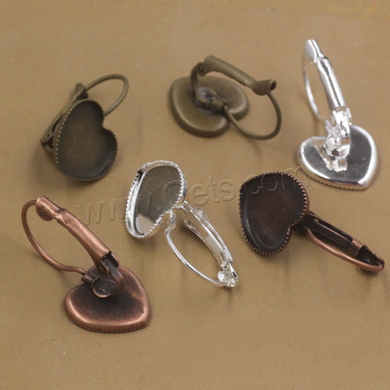 銅 レバーバックパーツ, ハート形, メッキ, 選択のための異なる内径, 無色, ニッケル、鉛、カドミウムフリー, 12-15mm, 50パソコン/バッグ, 売り手 バッグ