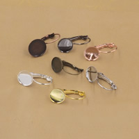 Brass Lever Back Earring Blank, Flat Round, plated nickel, lead & cadmium free, 10-12mm, Inner Approx 10mm 