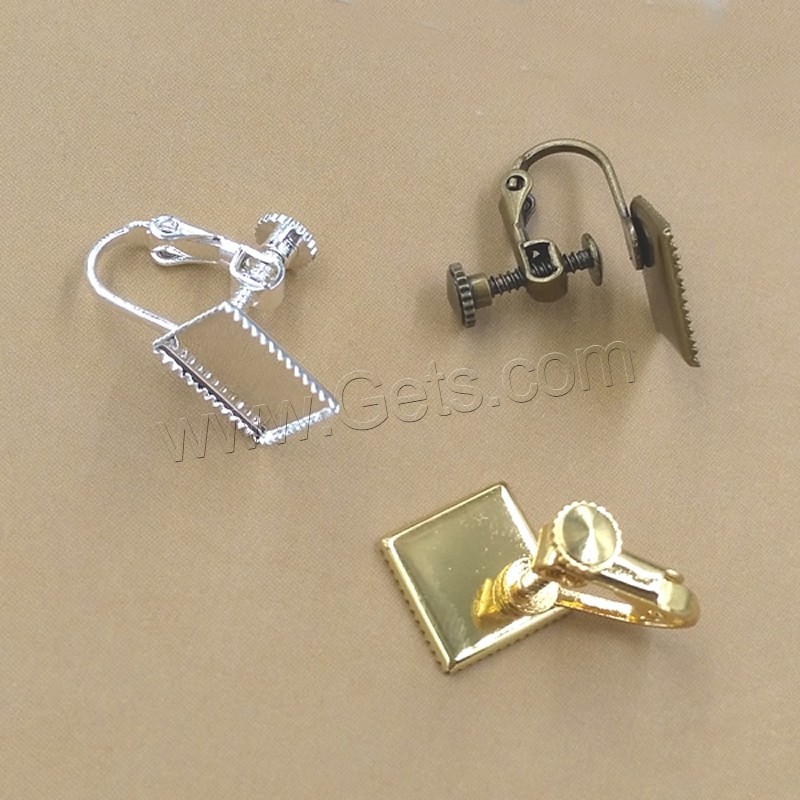Brass Screw Back Clip-on Earring Findings, Rhombus, plated, more colors for choice, nickel, lead & cadmium free, 10x10mm, 10PCs/Bag, Sold By Bag