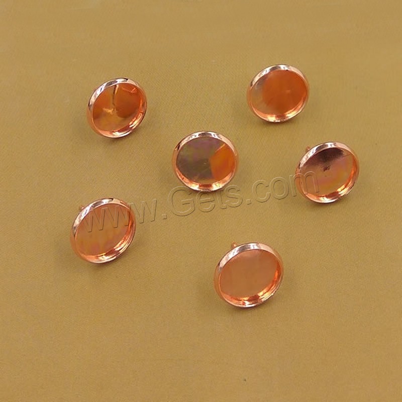 Brass Earring Stud Component, Flat Round, rose gold color plated, different inner diameter for choice, nickel, lead & cadmium free, 8-16mm, 50PCs/Bag, Sold By Bag