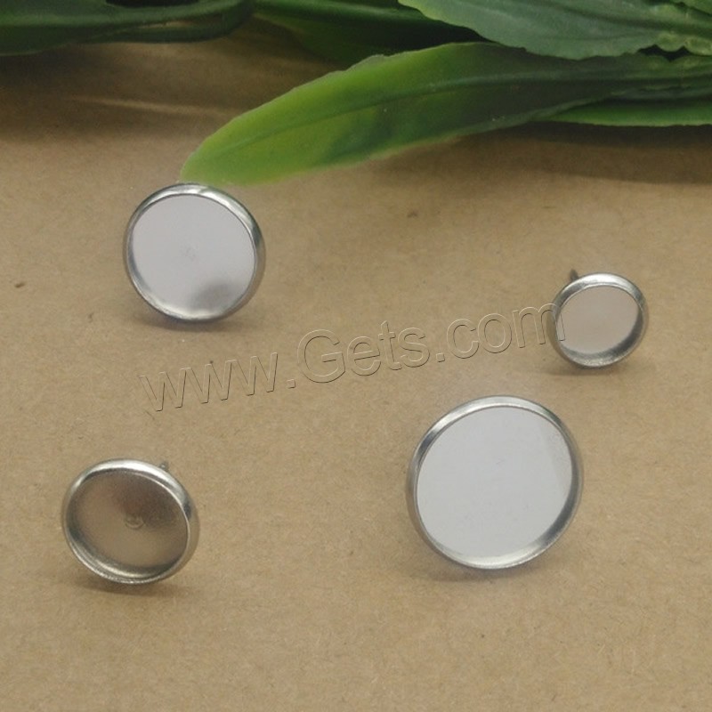 Brass Earring Stud Component, Stainless Steel, Flat Round, platinum color plated, different inner diameter for choice, 8-14mm, 100PCs/Bag, Sold By Bag