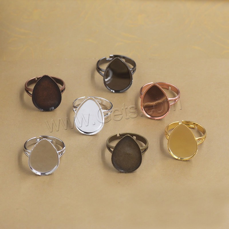 真鍮ベゼル ベースのリング, 銅, 水滴, メッキ, 選択のための異なる内径 & 調節の可能性がある, 無色, ニッケル、鉛、カドミウムフリー, 13-25mm, 20パソコン/バッグ, 売り手 バッグ