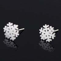 Brass Stud Earring, stainless steel post pin, Snowflake, real silver plated, with 925 logo, nickel, lead & cadmium free, 8mm 