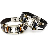 PU Leather Cord Bracelets, with Non Magnetic Hematite & Wood & Zinc Alloy, plated, for woman 6mm Approx 8.2 Inch 