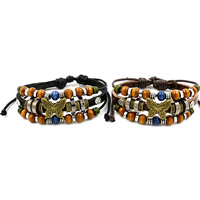 PU Leather Cord Bracelets, with Linen & Wood & Zinc Alloy, plated, adjustable & for woman 5mm Approx 7.2 Inch 
