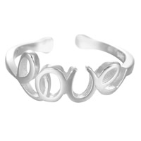 Brass Cuff Finger Ring, Letter, word love, real silver plated, adjustable & for woman, lead & cadmium free, 16-20mm, US Ring .5-8 