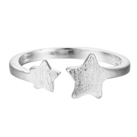 Brass Cuff Finger Ring, Star, real silver plated, adjustable & for woman, lead & cadmium free, 6.5mm, US Ring .5-8 