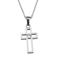 Cubic Zirconia Stainless Steel Necklace, Cross, oval chain & for woman & with cubic zirconia, original color 1.5mm Approx 18 Inch 