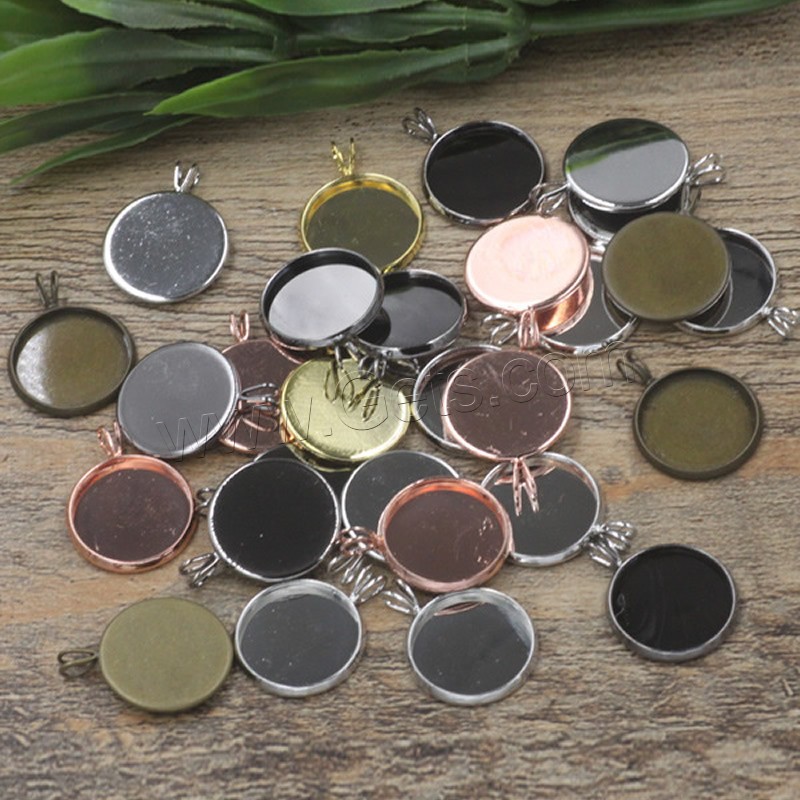 Brass Pendant Cabochon Setting, Flat Round, plated, different inner diameter for choice, more colors for choice, nickel, lead & cadmium free, 10-20mm, Hole:Approx 2mm, 50PCs/Bag, Sold By Bag