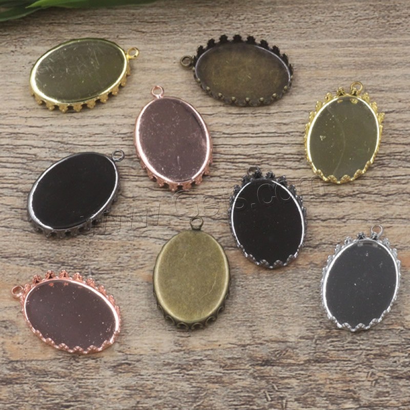 Brass Pendant Cabochon Setting, Flat Oval, plated, different inner diameter for choice, more colors for choice, nickel, lead & cadmium free, 13-25mm, Hole:Approx 2mm, 20PCs/Bag, Sold By Bag