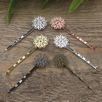 Hair Slide Finding, Brass, with Iron, Flower, plated nickel, lead & cadmium free 