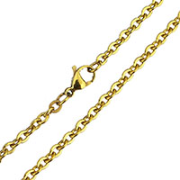 Collar de cadena de acero inoxidable, chapado en color dorado, cadena oval, 4x3.5x0.5mm, longitud:aproximado 24 Inch, Vendido por Sarta
