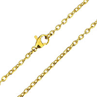 Cadena del collar de acero inoxidable, chapado en color dorado, cadena oval, 3.50x2.5x0.5mm, longitud:aproximado 18 Inch, Vendido por Sarta