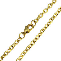 Collar de cadena de acero inoxidable, chapado en color dorado, cadena oval, 5x4x1mm, longitud:aproximado 24 Inch, Vendido por Sarta