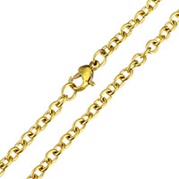 Collar de cadena de acero inoxidable, chapado en color dorado, cadena oval, 4.50x3.5x1mm, longitud:aproximado 23.5 Inch, Vendido por Sarta