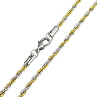 collier de chaîne en inox , acier inoxydable, Placage, chaîne de corde & deux tons, 3mm Environ 24 pouce, Vendu par brin