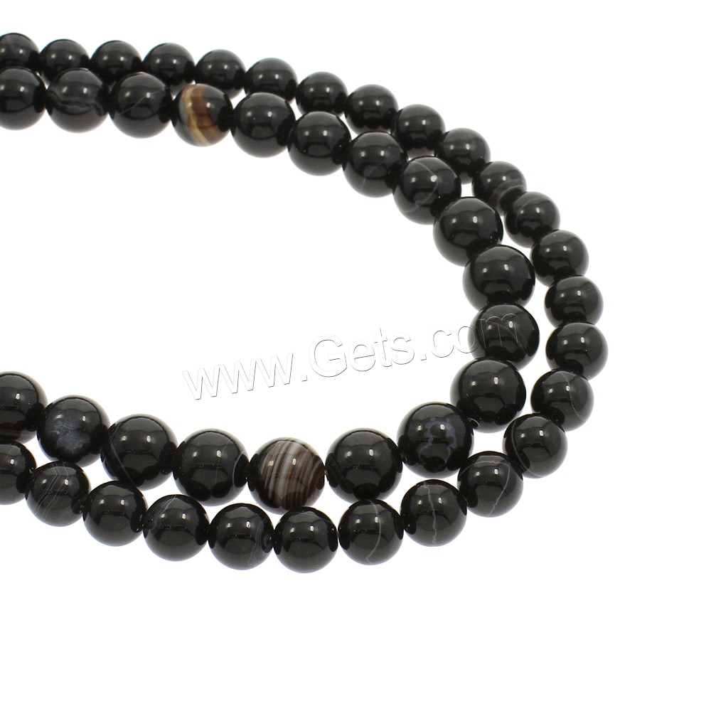 Natürliche Streifen Achat Perlen, rund, verschiedene Größen vorhanden, schwarz, Bohrung:ca. 1mm, Länge:ca. 15.5 ZollInch, verkauft von Strang