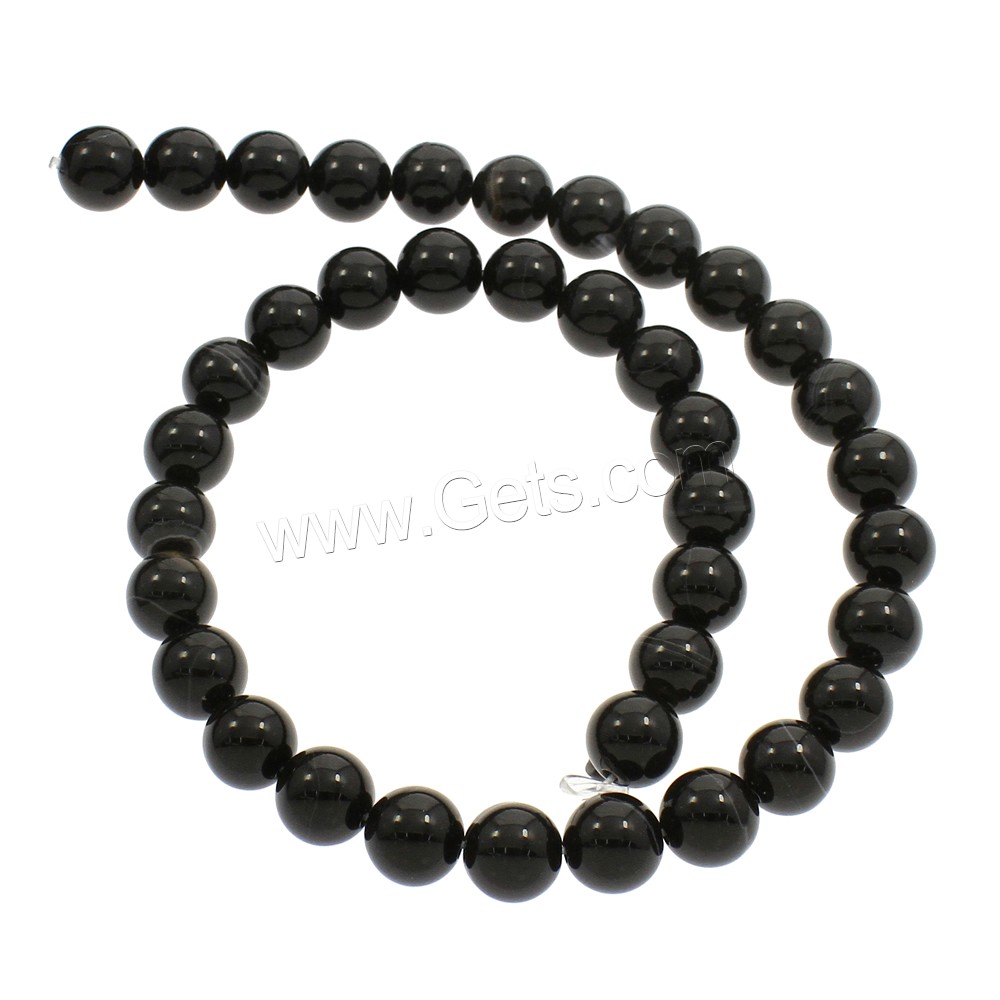 Natürliche Streifen Achat Perlen, rund, verschiedene Größen vorhanden, schwarz, Bohrung:ca. 1mm, Länge:ca. 15.5 ZollInch, verkauft von Strang