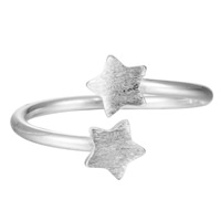 Brass Cuff Finger Ring, Star, real silver plated, adjustable & for woman, lead & cadmium free, 6mm, US Ring .5-8 