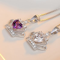 Cubic Zirconia Brass Pendants, Crown, real silver plated, with cubic zirconia nickel, lead & cadmium free Approx 2-3mm 