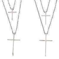 Couple Stainless Steel Necklace, with 2lnch,2lnch extender chain, Cross, oval chain & , original color 1.5mm 1.5mm Approx 18 Inch, Approx 18 Inch 