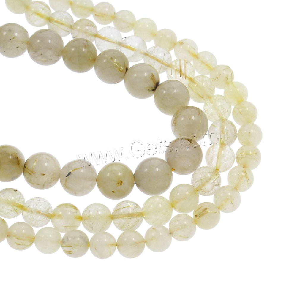 Rutilquarz Perlen, Rutilated Quarz, rund, natürlich, verschiedene Größen vorhanden, Bohrung:ca. 1mm, Länge:ca. 15.5 ZollInch, verkauft von Strang