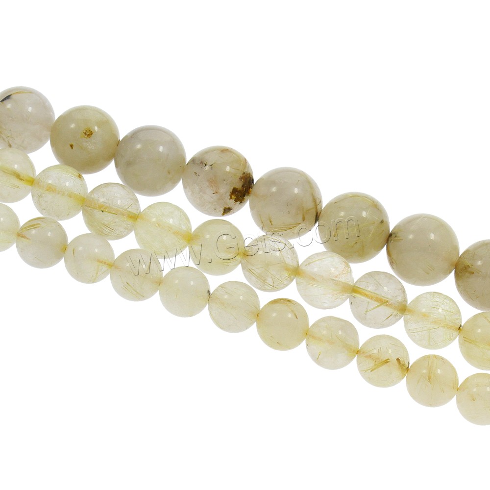 Rutilated Quartz Beads, Round, natural, different size for choice, Hole:Approx 1mm, Length:Approx 15.5 Inch, Sold By Strand