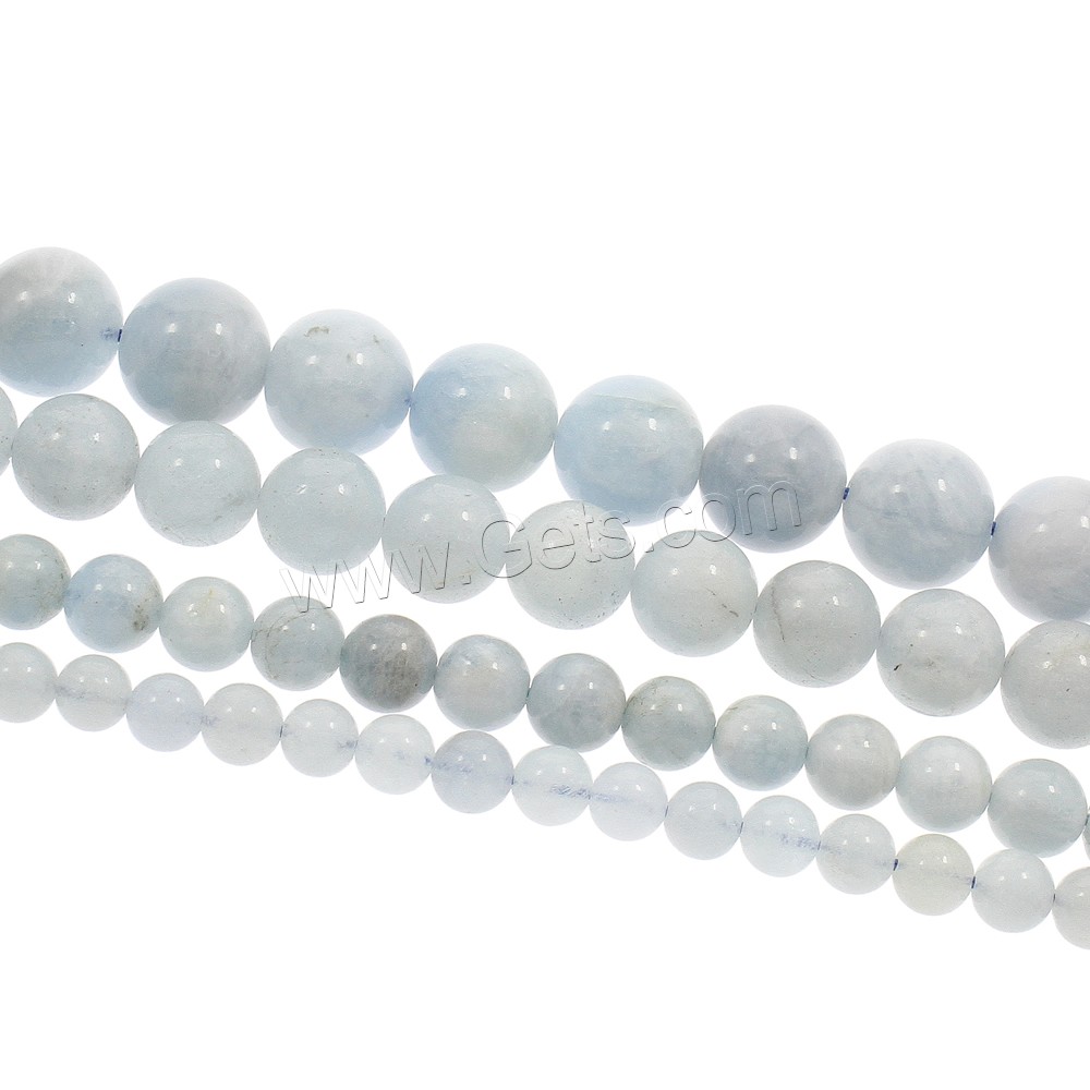 Aquamarin Perle, rund, natürlich, März Birthstone & verschiedene Größen vorhanden, Bohrung:ca. 1mm, Länge:ca. 15.5 ZollInch, verkauft von Strang