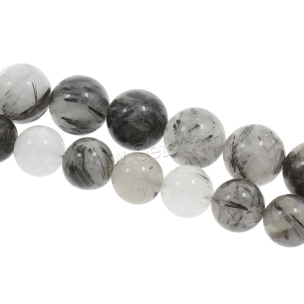 Rutilated Quartz Beads, Round, natural, different size for choice, black, Hole:Approx 1mm, Length:Approx 15.5 Inch, Sold By Strand